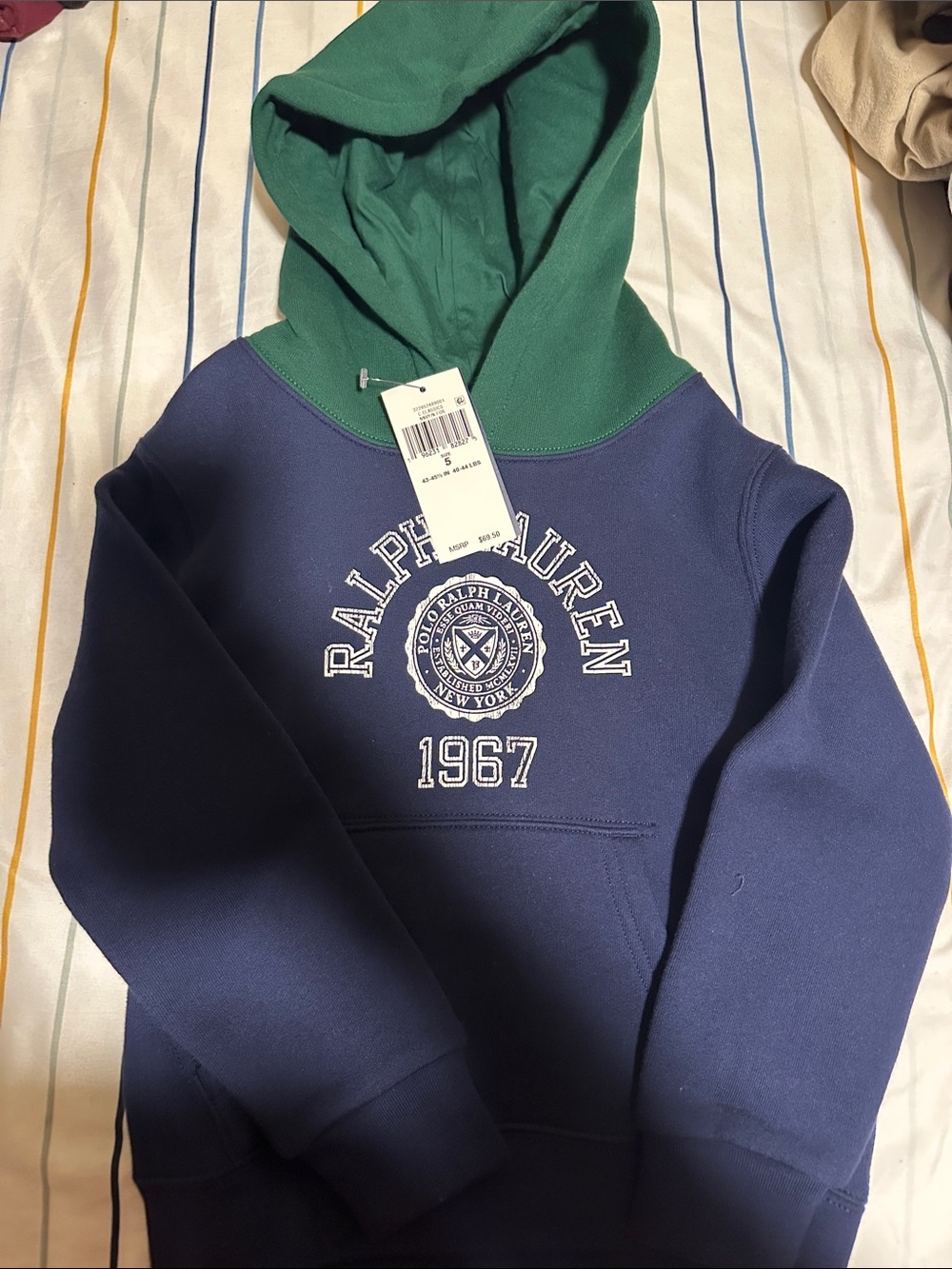 Ralph Lauren Kids Two-Tone Navy & Green Hoodie